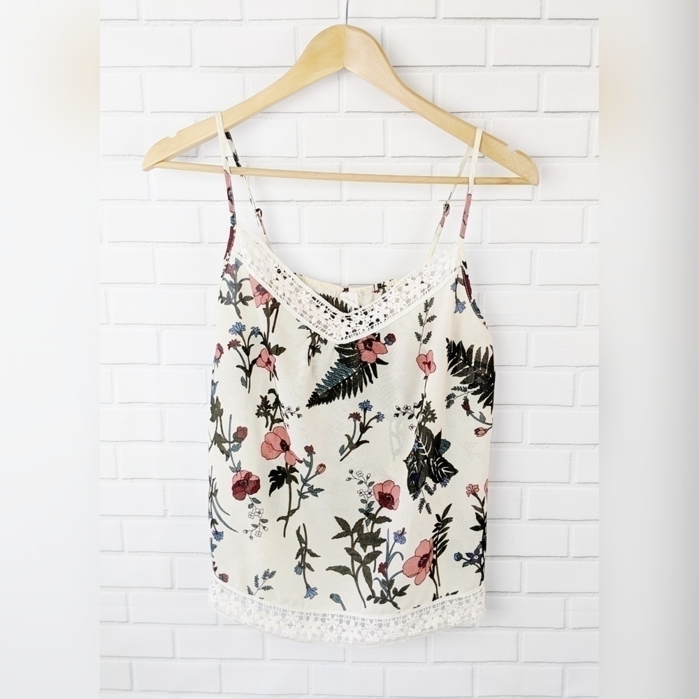 Blush Cream Floral Crochet Sheer Top Women's Large cottagecore‎ coquette twee